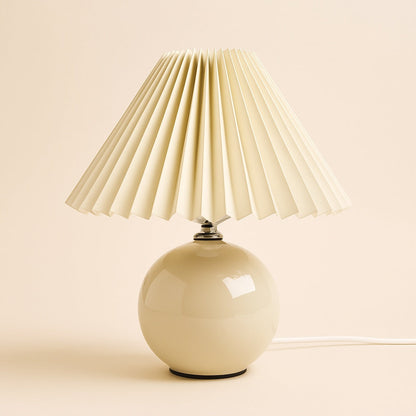 Lampe de Chevet Céramique Beige – Abat-jour Tissu Plissé
