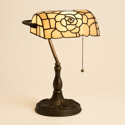 Lampe Tiffany Rose Antique – Vitrail Floral Crème et Or