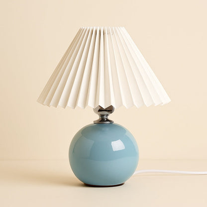 Lampe de Chevet en Céramique Bleue avec Abat-Jour Tissu