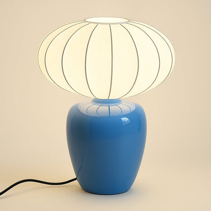 Lampe de Chevet en Céramique Bleue avec Abat-Jour Tissu