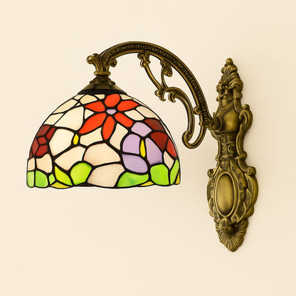 Applique Murale Tiffany Libellule et Fleurs en Vitrail