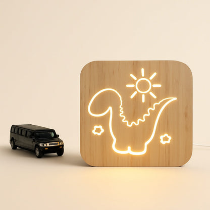 Lampe de chevet dinosaure en bois – Veilleuse LED