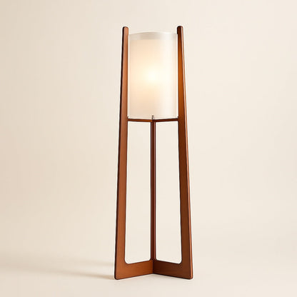 Lampadaire en Bois au Abat-jour Cylindrique Textile