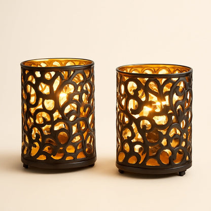 Lot de 2 Lampes de Chevet à Piles en Métal Ajouré