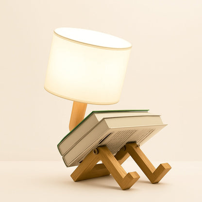 Lampe de Chevet Lecture en Bois et Abat-jour Tissu