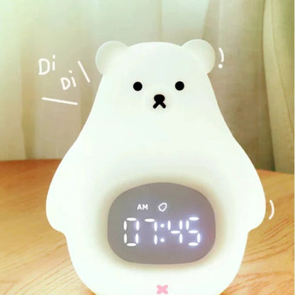 Réveil Veilleuse Enfant Ours en Silicone Rechargeable