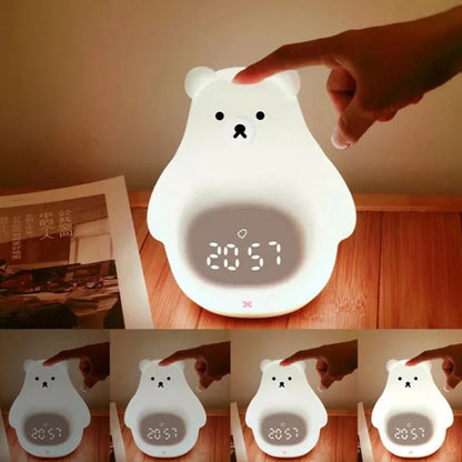 Réveil Veilleuse Enfant Ours en Silicone Rechargeable
