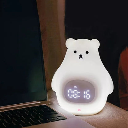 Réveil Veilleuse Enfant Ours en Silicone Rechargeable