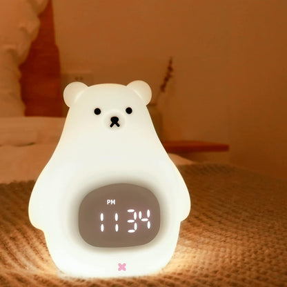 Réveil Veilleuse Enfant Ours en Silicone Rechargeable