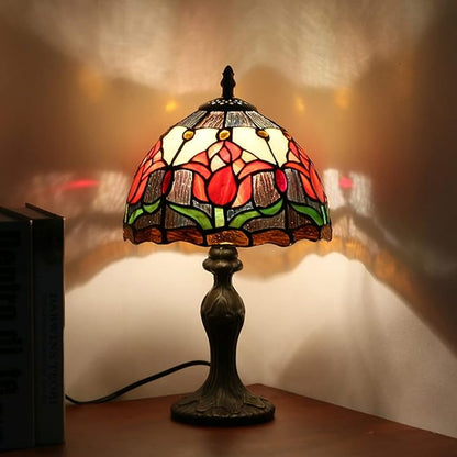 Lampe Tiffany Tulipes Rouges en Verre et Métal