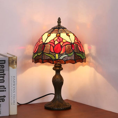 Lampe Tiffany Tulipes Rouges en Verre et Métal