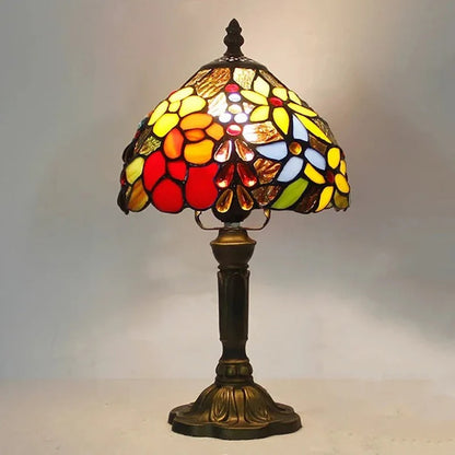 Lampe Tiffany Florale en Vitrail – Pied Métal Doré