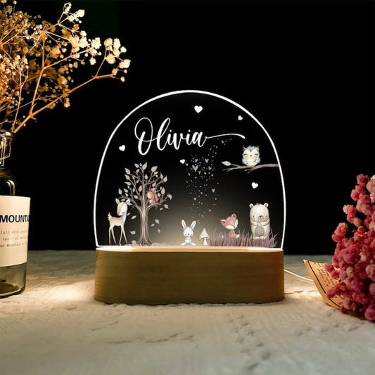 Veilleuse Prénom Personnalisée – Bois et Acrylique Gravé