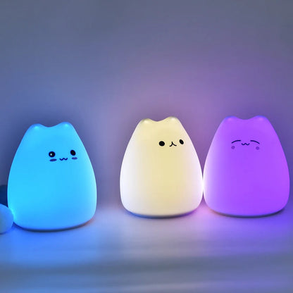 Veilleuse Chat Silicone 7 Couleurs à Piles
