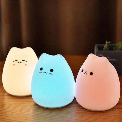 Veilleuse Chat Silicone 7 Couleurs à Piles