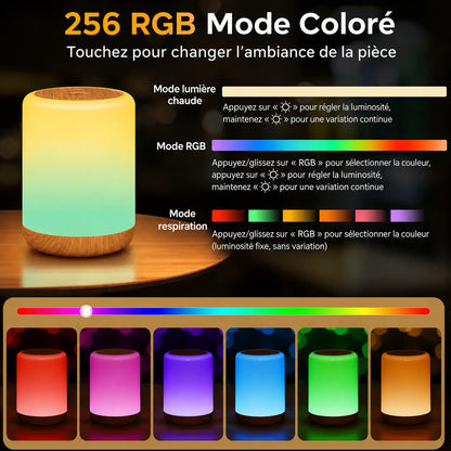 Veilleuse LED Tactile Rechargeable – Lampe de Chevet Blanc Chaud et RGB